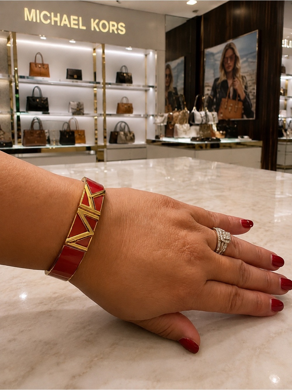 Michael Kors Enamel MK Logo Bracelets Black Silver and A Red with Gold pick one - Picture 3 of 3